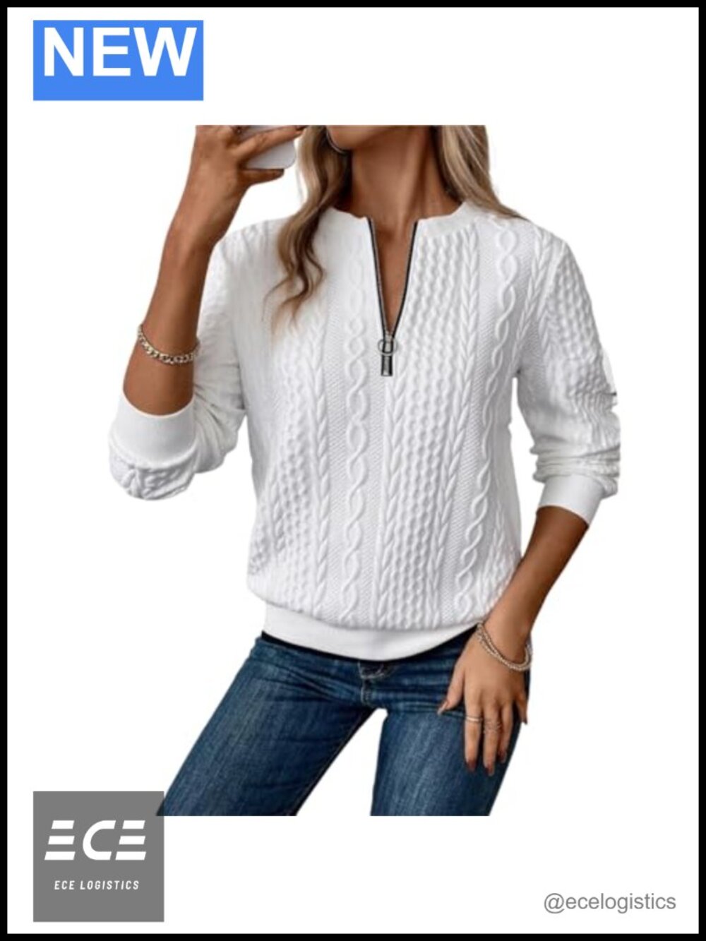 Womens Textured Quarter Zip Sweatshirt Long Sleeve Pullover Top